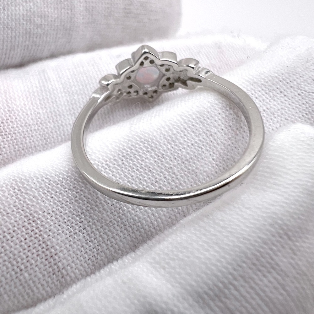 .925 Sterling Silver Lab Created White Opal Floral Ring - Picture 13 of 16